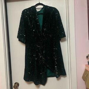 Boohoo green sparkly party dress size UK 20 US 16